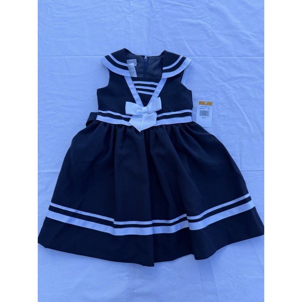 New Bonnie Jean Girls Nautical Sailor Navy Blue Party Dress Toddler 3T - Picture 2 of 15
